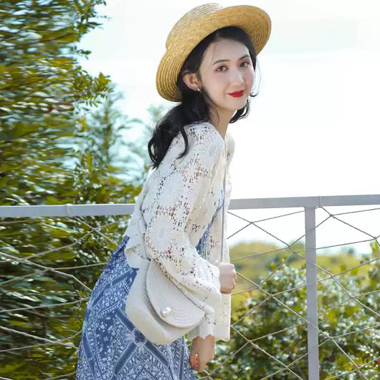 ลูกไม้เสื้อกันแดดแขนยาวเสื้อกันแดดเสื้อแจ็คเก็ตบางกับกระโปรงระงับ