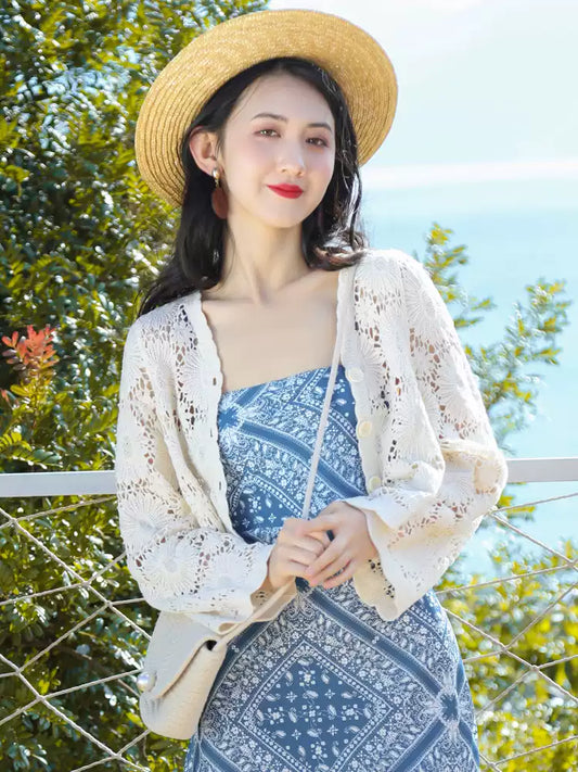 ลูกไม้เสื้อกันแดดแขนยาวเสื้อกันแดดเสื้อแจ็คเก็ตบางกับกระโปรงระงับ