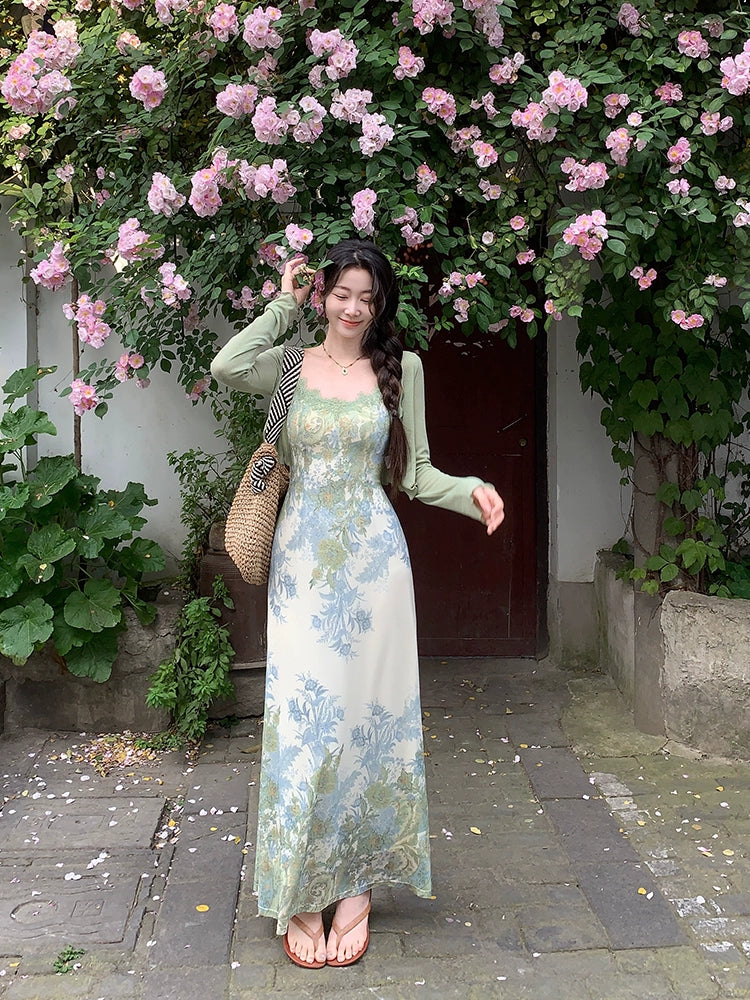 หญิงชุดกระโปรงวินเทจฤดูร้อนเสื้อกันหนาวแขวนคอ 2 ชิ้น