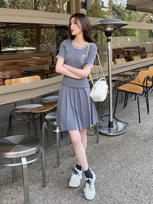 สีเทาชุดกระโปรงผู้หญิงฤดูร้อนเกาหลี