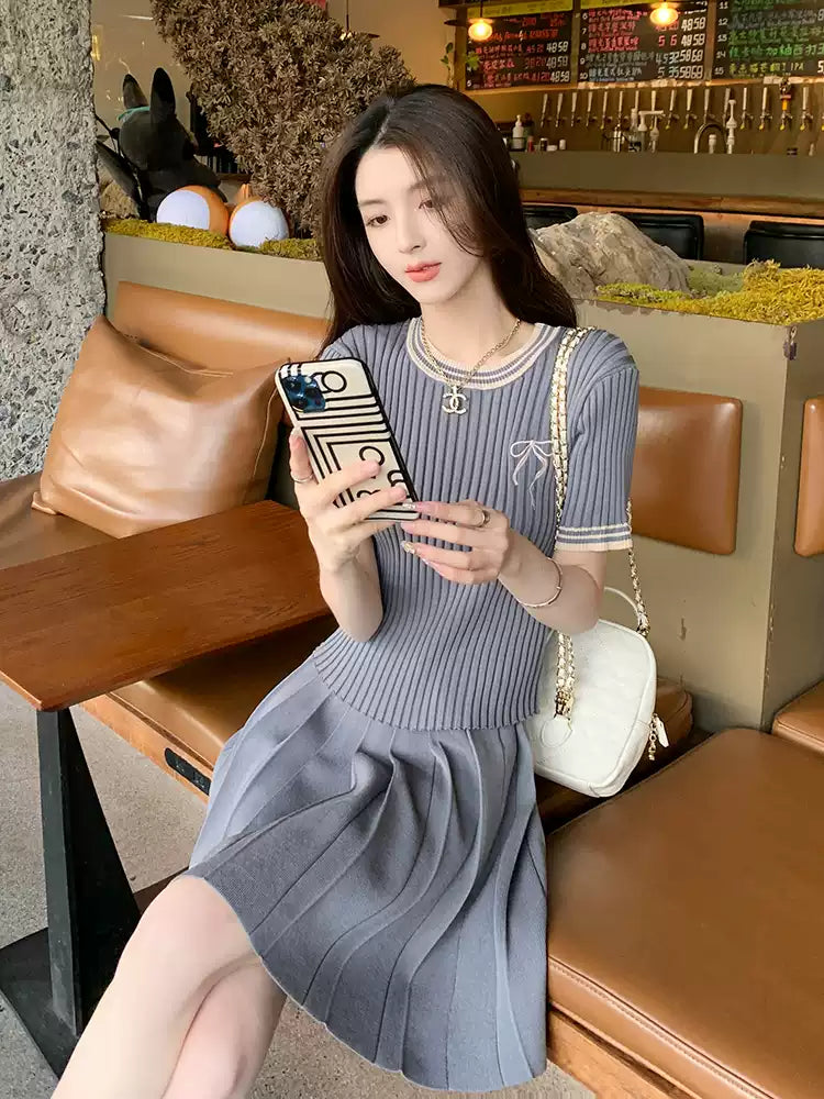 สีเทาชุดกระโปรงผู้หญิงฤดูร้อนเกาหลี