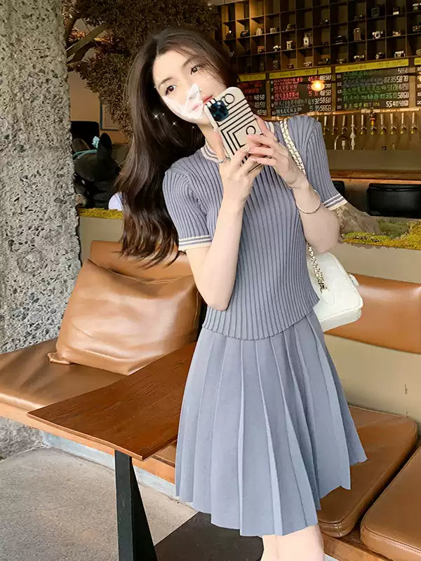 สีเทาชุดกระโปรงผู้หญิงฤดูร้อนเกาหลี