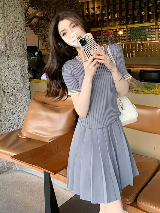 สีเทาชุดกระโปรงผู้หญิงฤดูร้อนเกาหลี