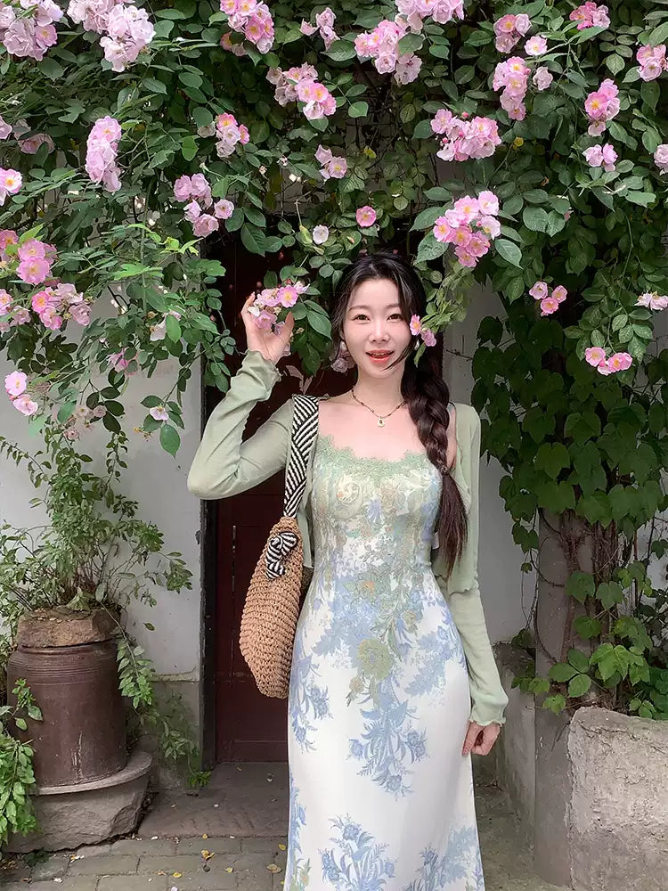 หญิงชุดกระโปรงวินเทจฤดูร้อนเสื้อกันหนาวแขวนคอ 2 ชิ้น