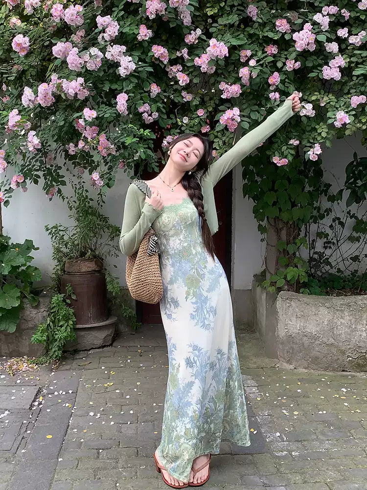 หญิงชุดกระโปรงวินเทจฤดูร้อนเสื้อกันหนาวแขวนคอ 2 ชิ้น