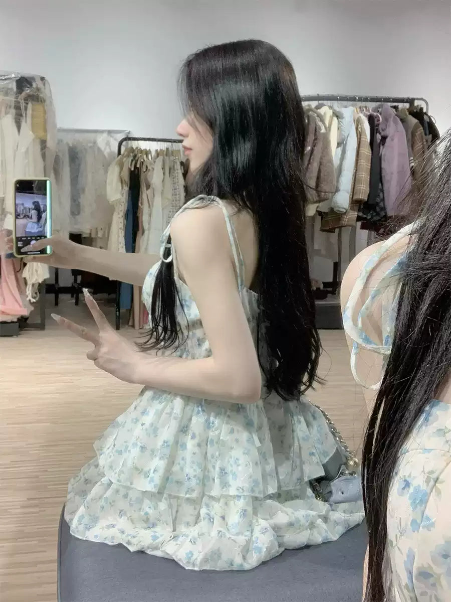 สีฟ้าลายดอกไม้แขวนเสื้อคลุมฤดูร้อน