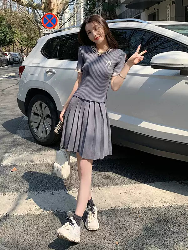 สีเทาชุดกระโปรงผู้หญิงฤดูร้อนเกาหลี